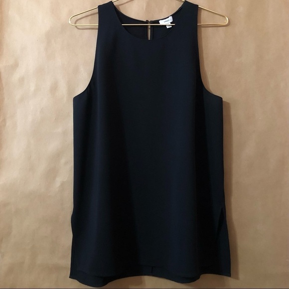 Vince | Bonded Sleeveless High Neck Longline Tunic Tank Top Black Size M - Picture 1 of 9